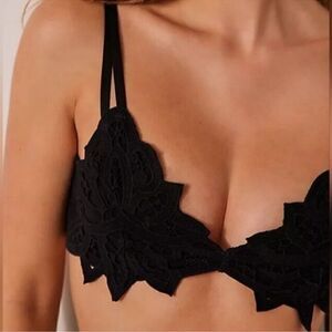 NWOT Free People Bali Soleil Bralette S Black Smocked Adjustable Strap Pull On
